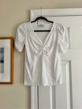 LOFT White Puff Sleeve Basic Top XS